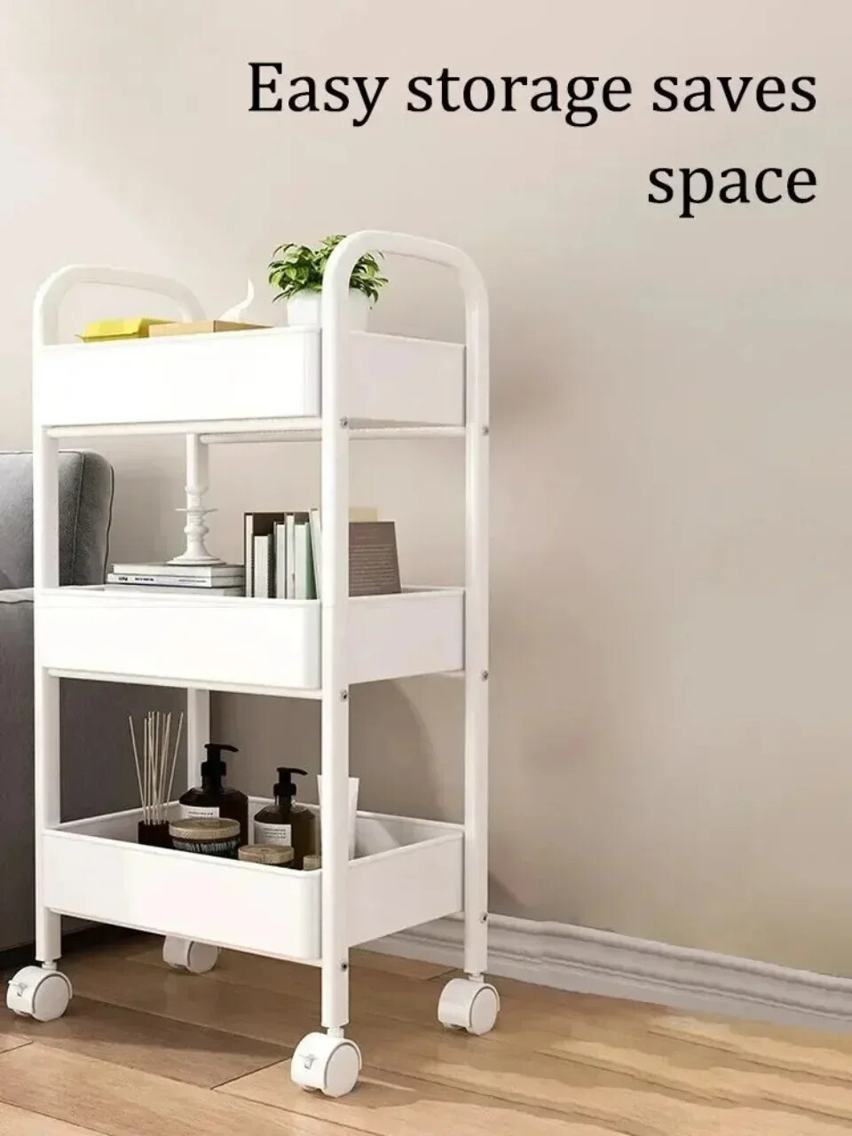 Chariot de cuisine mobile blanc pour optimiser le rangement du cellier - 3