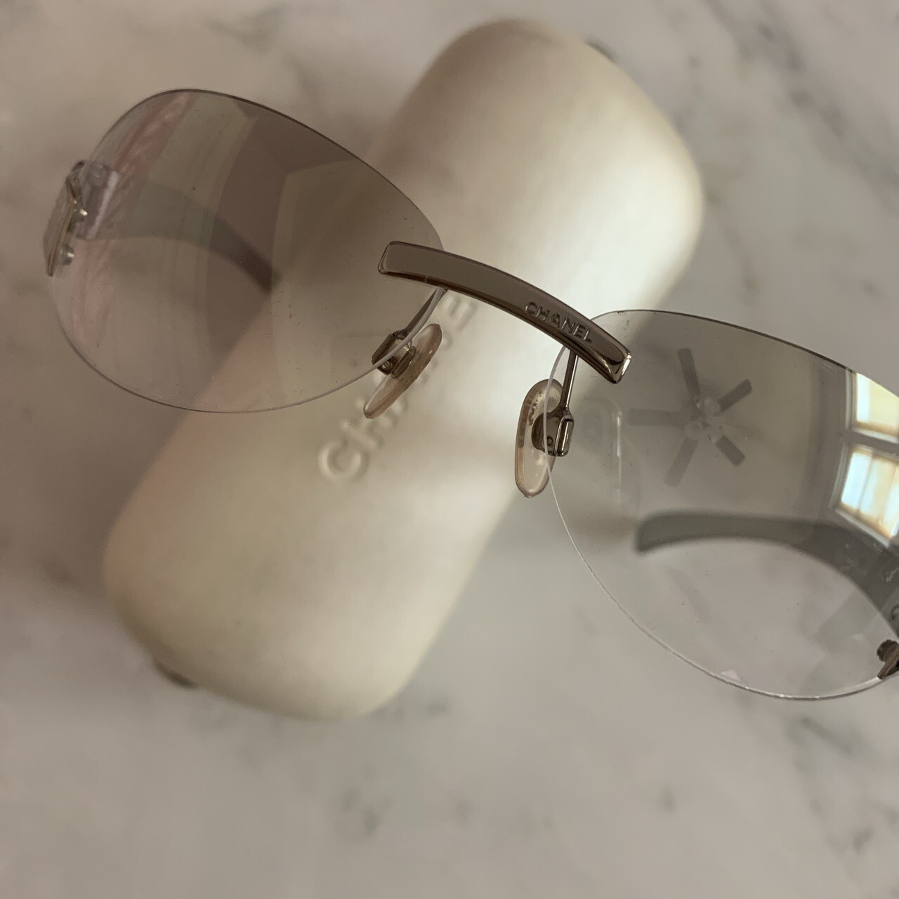 chanel vintage rimless sunglasses