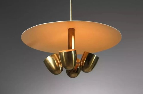 "Antique Mid-Century 4-Light Sputnik Chandelier – Vintage Raw Brass Pendant" - Picture 4 of 11