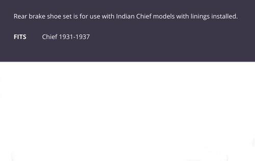 Indian Chief brake shoe set 1931-1937 OEM 35D228X VT 49-1773 - Picture 2 of 2