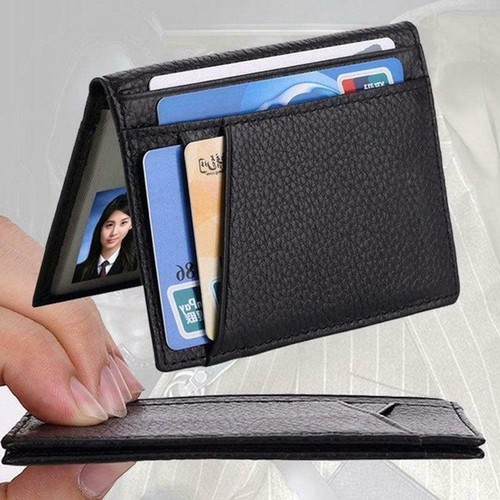 Portafoglio Uomo Semplice Sottile Vera Pelle Bifold Portamonete Credito Carta A7N0 - Foto 2 di 14