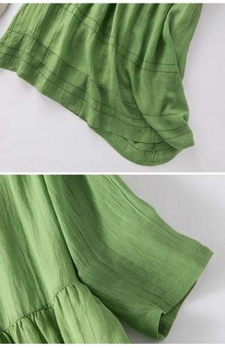 2024 Summer Women's Dress New Loose Cotton A-Line V-neck Mid Length Linen Dress - Imagen 24 de 26