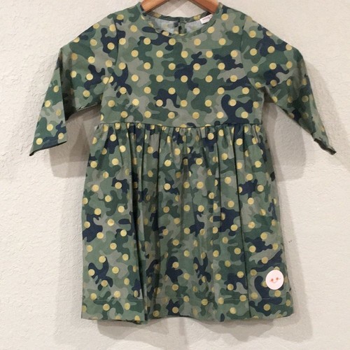 Smiling Button Girls Sz 7 Camo Polka Dot 3/4 Dress 100% Cotton Made in USA