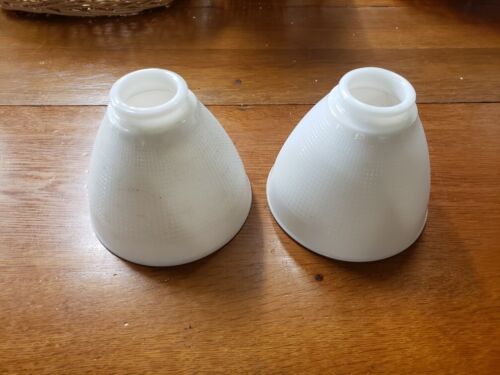 Coppia di paralumi lampada torchiere waffle vetro latte vintage attacco 6"P x 1 9/16" - Foto 2 di 4
