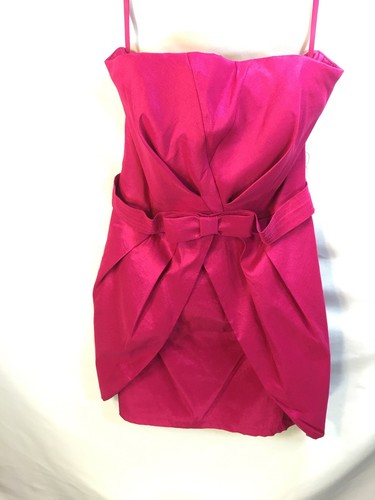 Cache Sz 10 Hot Pink Bow Peplum Mini Dress Strapless Evening Club - Picture 3 of 10