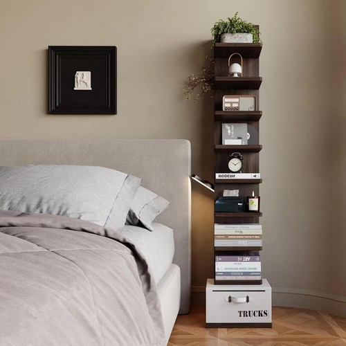 9-Piece Standing Ladder Bookshelf Wood and Metal Bookcase Rustic Brown - Picture 8 of 9
