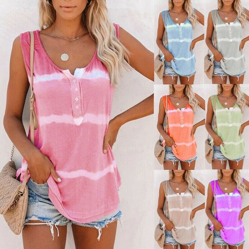 Women Tie-dye Sleeveless Tank Tops Summer Loose T Shirts Tops Blouse Plus AU - Bild 3 von 15