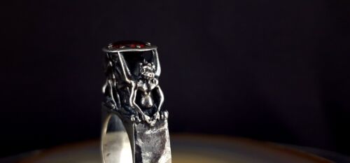 Ring Silber 925 Gargoyle Farbstein Granat rot 20,0 mm - grandios & extrem - Bild 7 von 14