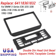 For BMW E36 Double Din Head Unit Bezel Square HVAC Faceplate Combo Kit Black US