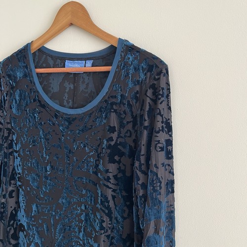 Simply Vera Wang Womens XL Velvet Burnout Top Teal Black Fairy Whimsigoth - Picture 7 of 12
