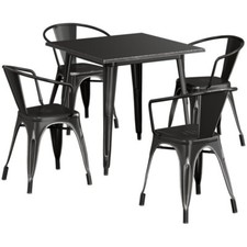 31.5'' Square Distressed Black Metal Restaurant Table Set with 4 Armchairs