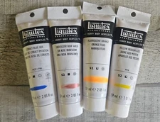 4 Liquitex Heavy Body Paint Cobalt Blue Rose Gold Yellow Azo Fluorescent Orange