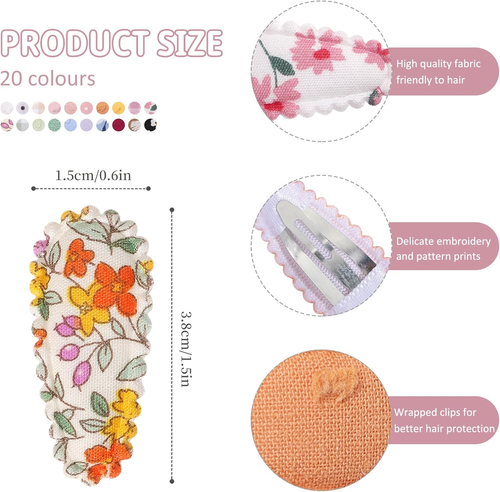 40 PCS Snap Hair Clips for Girls Flower Patterns Toddler Hair Clips 1.5"" Wrappe - Picture 3 of 7