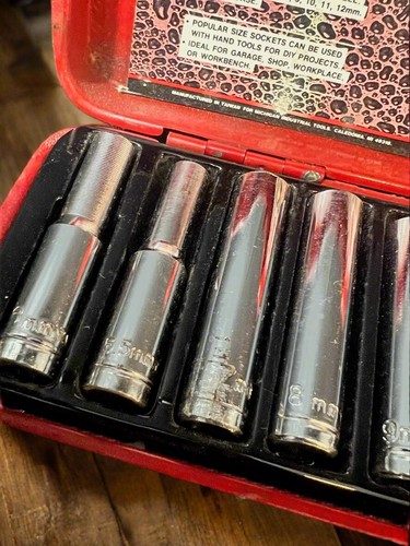 Mit, 9PC. 1/4" Drive, Deep Socket Set, Metric, No. 1220, In Metal Case - Picture 3 of 7