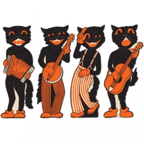 Vintage Halloween Scat Cat Band Cutouts 17" 4 Pack Paper Halloween Decorations - Afbeelding 1 van 1