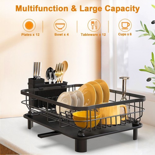Stainless Steel Kitchen Dish Drying Rack w/ Utensil Holder & Drain Board Durable - Picture 13 of 14