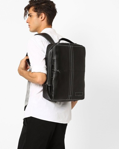 Notebook Rucksack Echtleder | Laptop Tasche bis 15,4 Zoll | Schwarz Braun - Bild 8 von 13