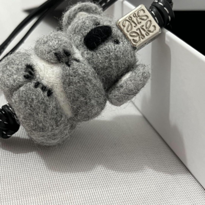 LOEWE Koala Bag Charm Key Chain Leather Felt Palladium Dies