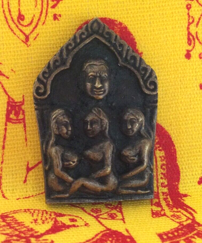Statuette PLAQUE BOUDDHA FERTILITE figurine amulette bronze Thaïlande Asie z61' - Picture 5 of 6