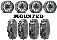 Kit 4 ITP Mega Mayhem Tires 27x9-14/27x11-14 on Raceline Trophy Gray Wheels H700
