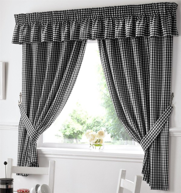 Gingham Check Black White Kitchen Curtains Ds W46 X L48 Tiebacks Picture 2 Of