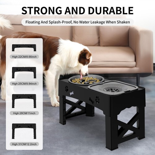 Elevated Pet Dog Bowls Slow Feeder,Adjustable Raised Dog Bowl,Food+Water Bowls - Picture 11 of 14