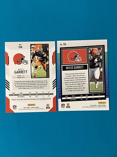 Myles Garrett Score Football Card lot- 2021 #108 + 2022 #206 Cleveland Browns - Picture 2 of 2