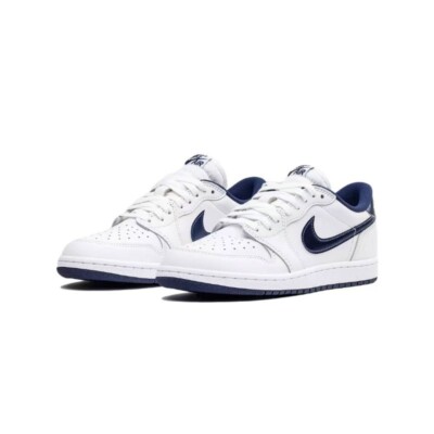 Nike Air Jordan 1 AJ1 Retro Low White Metallic Blue Men's Nike Air Jordan 1 AJ1 Retro Low White Metallic Blue Men's