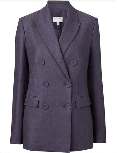 Witchery Double Breasted Linen blazer size 12 washed blue lined covered buttons - Picture 5 of 16