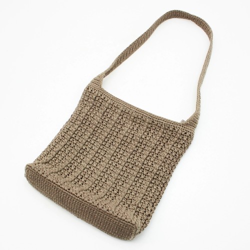 The SAK Tan/Beige Crocheted Knit & Nylon Zip Top Shoulder Bag Handbag Hobo Purse - Picture 7 of 7