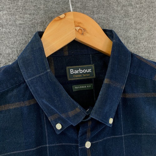 Barbour Shirt Men Extra Large Corduroy Navy Blue Button Up Nauton - Picture 2 of 9