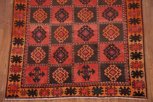 Geometric Traditional Vintage Area Rug 5x8 Handmade Wool Checked Carpet - Picture 6 of 22