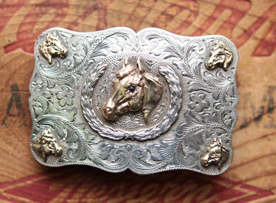 Vtg Sunset Trails John McCabe Sterling Silver 10K Gold Horse  display picture 3
