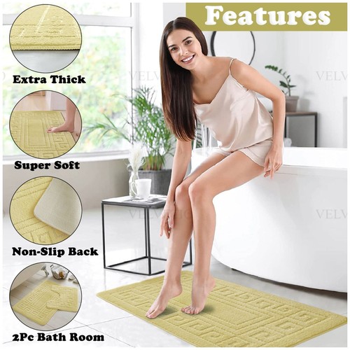 MEMORY LOOP BATH MAT SET PEDESTAL NON SLIP SUPER SOFT TOILET BATHROOM RUG 2PC - Picture 322 of 341