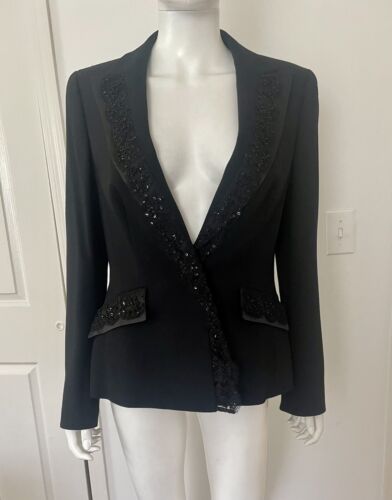 New ESCADA Black Sequin & Lace Jacket & Accordion Pleat Sheer Skirt Suit Sz 38 - Picture 7 of 12