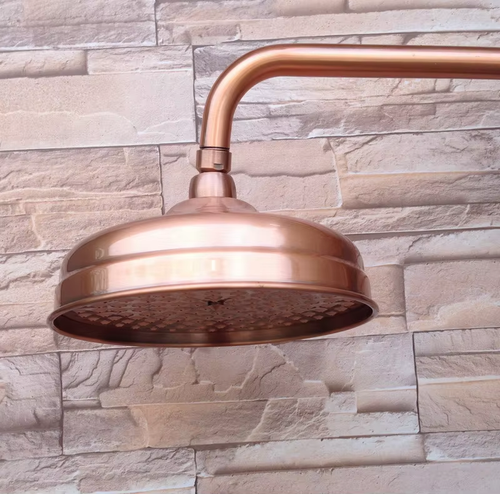 Antique Red Copper round 8" Rainfall Shower Head, Extension Pipe Wall Arm Shower - Picture 2 of 14
