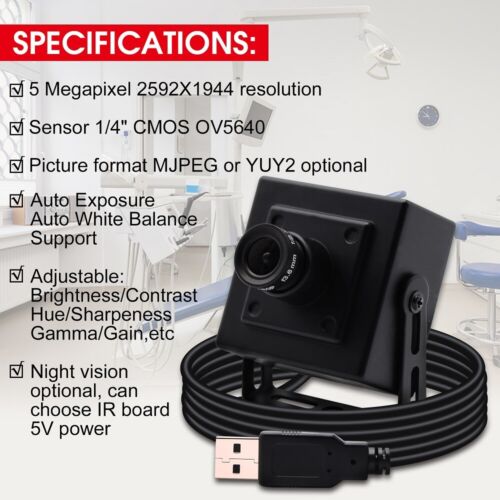 HD 5MP Webcam OV5640 Windows Android Inspection Medical USB Camera w/ 2.8mm Lens - Picture 4 of 8