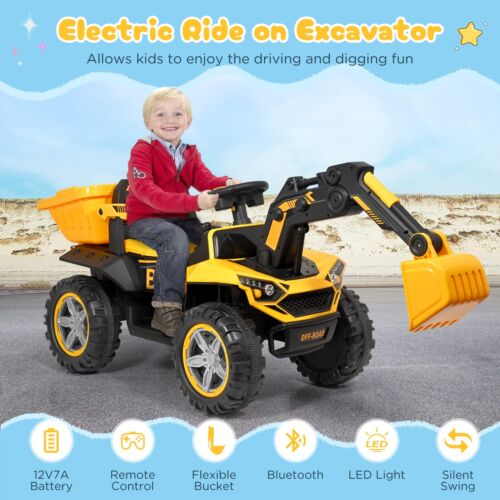 12V Elektroauto Kinder Sitzbagger mit Lenkbarer Schaufel Hupe Rutschauto Remote - Bild 5 von 13