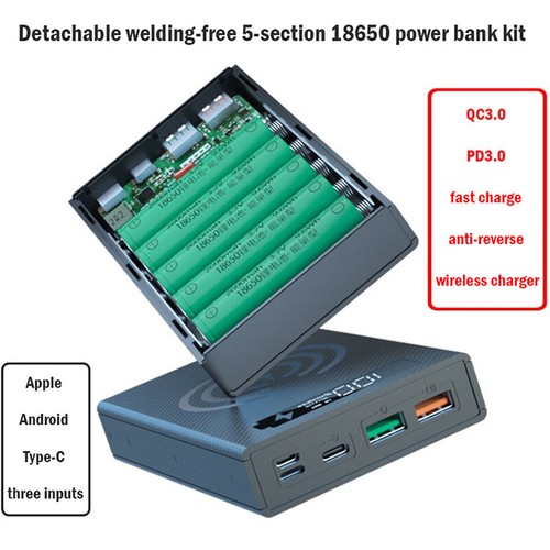 DIY Detachable Mobile power shell 5*18650 Power Bank Case Wireless Charger  ZT - Afbeelding 1 van 11