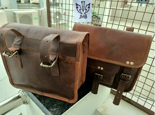 Real Brown Goat Leather COMBO Motorcycle Saddle Bag Panniers Tool Pouch Side Bag - Bild 9 von 16