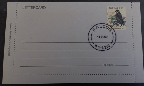 1982 Australia 27c Stamped Peregrine Falcon Lettercard cancelled Falcon - Bild 2 von 4