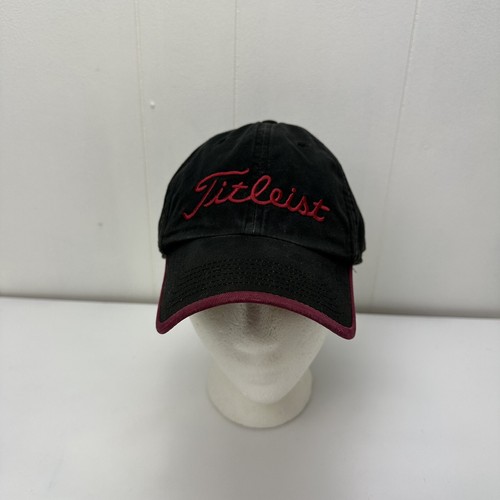 Titleist Hat Cap Black Maroon Strapback Adjustable Embroidered Golf Cotton - Picture 2 of 12