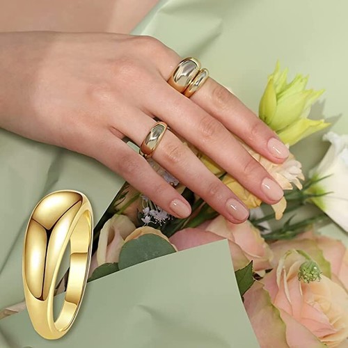 Chunky Gold Ring Thick Dome Gold Rings for Women size 9 width:5mm - Picture 3 of 6