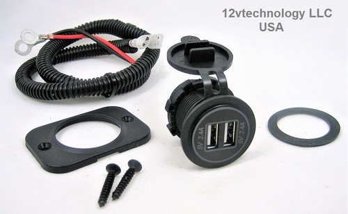 Waterproof Dual USB Charger Socket Power Plug Outlet 4.8 Amp Adapter Dash + Wire