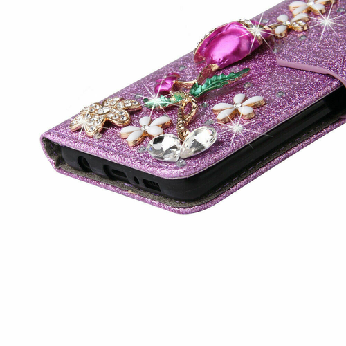 Bling Diamond Rose Wallet Phone Case For iPhone 11 12 13 14 15 Pro Max XR 6 7 8 - Picture 21 of 25