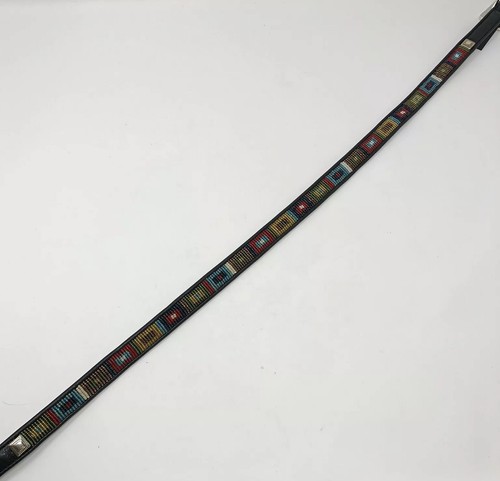 BRIGHTON Womens M Beaded Black Leather Skinny Belt Tribal Boho Silver Buckle - Picture 8 of 8