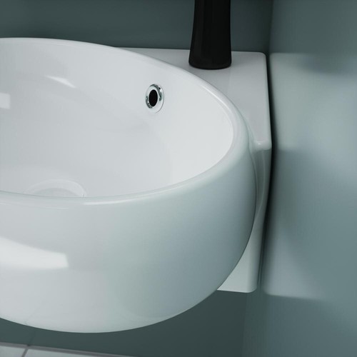Durovin Cloakroom Wash Basin Ceramic Wall Hung Corner Compact Sink 400x380mm - Picture 5 of 8