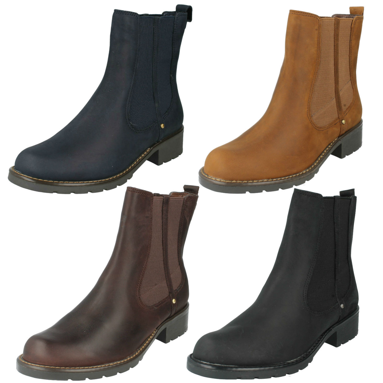 Clarks Orinoco Club señoras botas-Marrón Tabaco O Negro De Cuero-tirar de Clarks Orinoco Club señoras botas-Marrón Tabaco O Negro De Cuero-tirar de