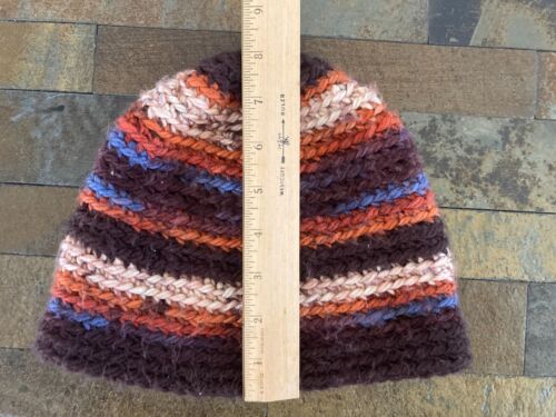 Handgefertigte gestrickte Beanie-Mütze, braun, orange, blues, 8 Zoll, Erwachsene, Unisex - Bild 4 von 4