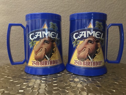 (Lot of 2) Vintage Camel Joe 75th Birthday Cup Mug Tall Blue Plastic - Picture 3 of 11